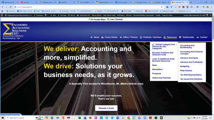 Resources menu and Categories, Posts and sub-Categories below it.