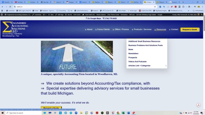 Resources heading and link showing Categories and Articles heading/link below.